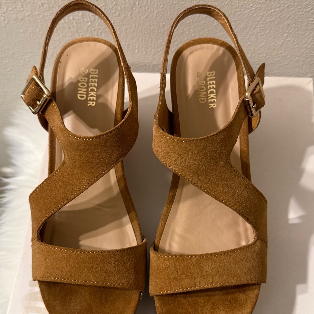 Women's Brown Suede Cork Wedge Sandals with Studded Trim - Picture 4 of 4